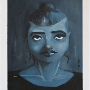 S. Peinture à l'huile sur feuille de papier 30 x 40 cm. Portait d'une femme monochrome.