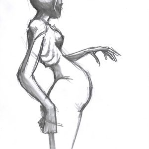 Speed sketch. Dessin au stylo et feutres sur feuille de papier au format 21 x 29,7 cm. Croquis expressif d'un personnage de profile.