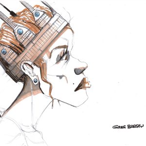 Une reine. Dessin au stylo et feutresur feuille de papier au format 21 x 29,7 cm. Une femme de profile avec une couronne ornée de saphirs.